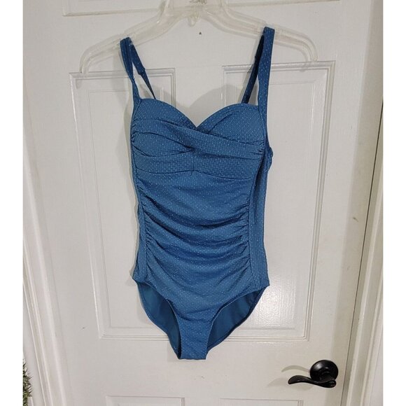 Nip Tuck Swim Womens Navy One Piece Swimsuit Ruched Side Multifit Cup Size 8 NWT - Picture 2 of 11